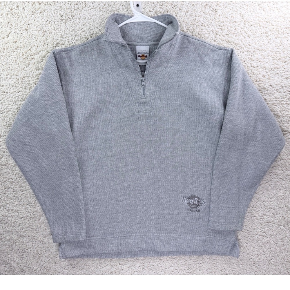 Hard Rock Cafe Pullover Small Gray Excellent Dallas Quarter Zip Textured Knit